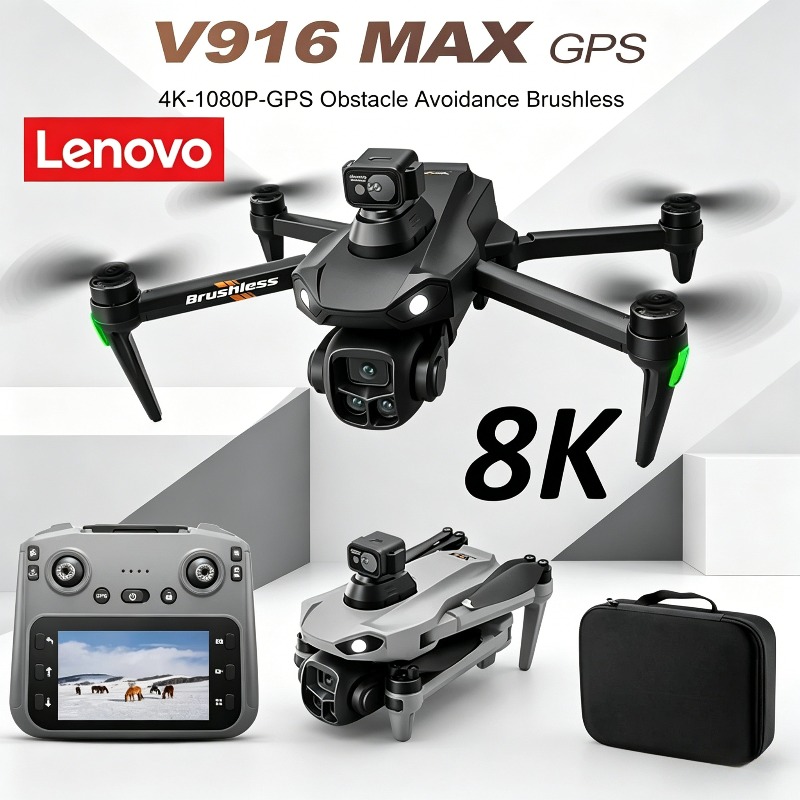 Fpv Brushless Rc Drone 4K - Lenovo V916MAX Professionelle 8K-Drohne mit HD-Doppelkamera,
