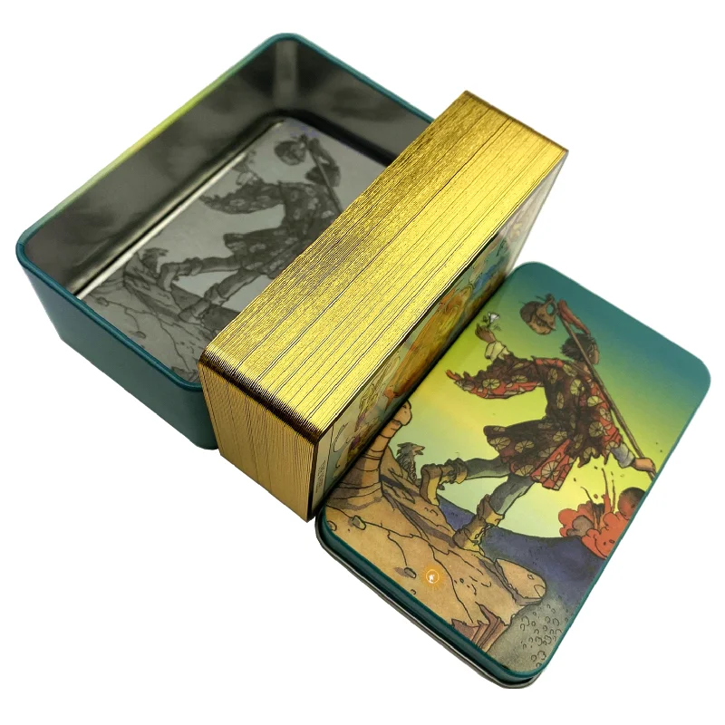 Tarot Cards Deck With Guidebook - Metallbox, vergoldete Edition, Back Rider Tarot-Kartendeck