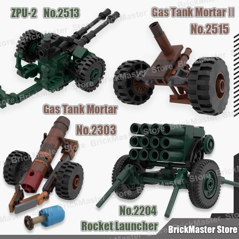Lego Compatible Military Tank - MOC Militär-Kriegsszene Gastank-Mörser-Raketenwerfer Zubehör Bausteine Kanone