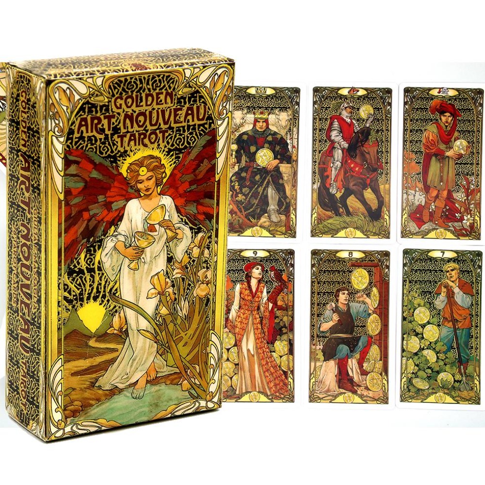 Tarot Cards Deck With Guidebook - 10,3*6cm Golden Art Nouveau Tarot-Deck, 78